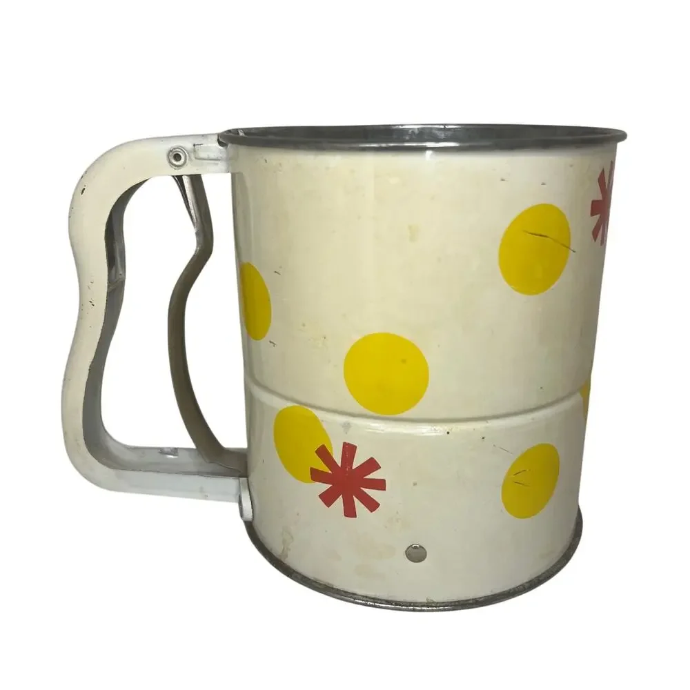 Vintage Mid Century Atomic Tin Metal Painted Flour Sifter Androck USA MCM